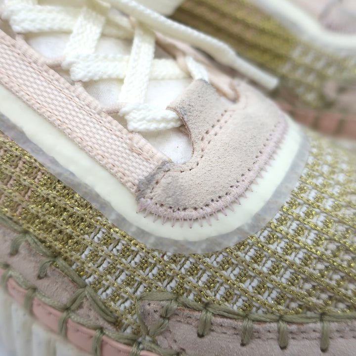 Chloe Nama Sneakers Gold Metallic Mesh &amp; Blush Suede Size 38