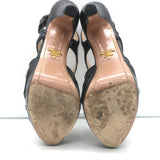 Prada Crisscross Platform Sandals Black Leather Size 36.5 Slingback Heels