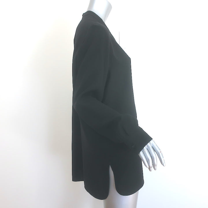Lafayette 148 Beaded-Placket Tunic Black Silk Crepe Size Medium Long Sleeve Top
