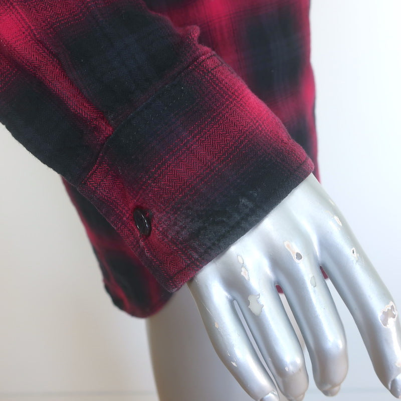 Saint Laurent Checked Button Down Shirt Red/Black Stretch Cotton Size Medium