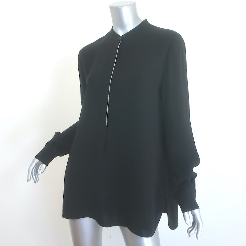 Lafayette 148 Beaded-Placket Tunic Black Silk Crepe Size Medium Long Sleeve Top