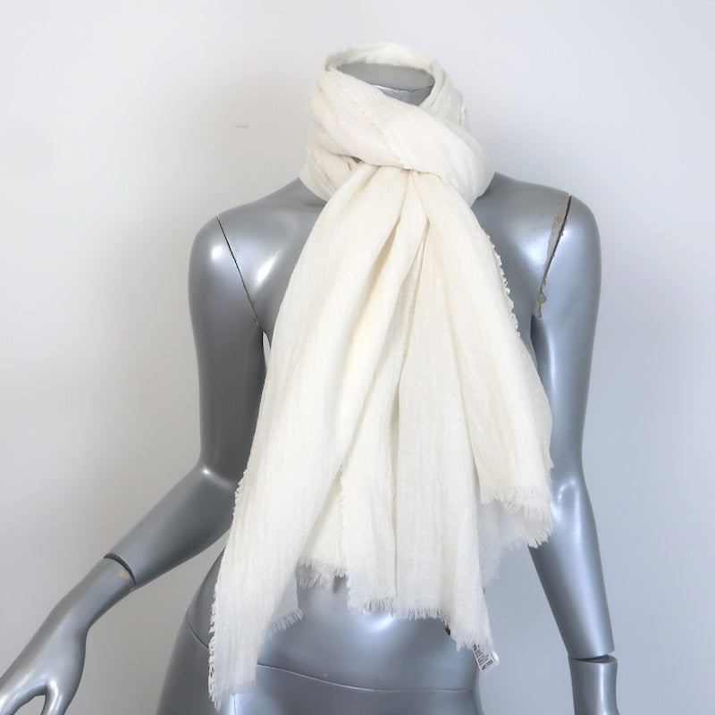 James Perse x Faliero Sarti Fringed Gauze Shawl Scarf Cream Wool-Silk