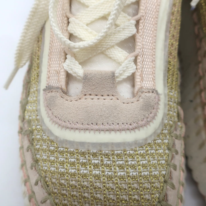 Chloe Nama Sneakers Gold Metallic Mesh &amp; Blush Suede Size 38