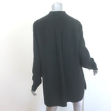 Lafayette 148 Beaded-Placket Tunic Black Silk Crepe Size Medium Long Sleeve Top