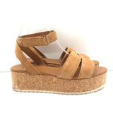 Vince Jet Cork Wedge Platform Sandals Tan Suede Size 8