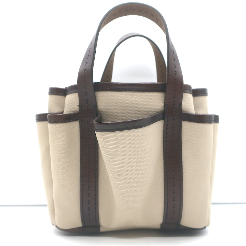 Max Mara Giardiniera Mini Tote Leather-Trimmed Beige Canvas Crossbody Bag