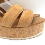 Vince Jet Cork Wedge Platform Sandals Tan Suede Size 8