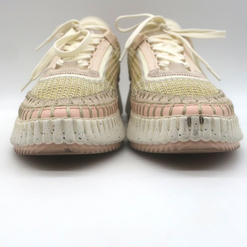 Chloe Nama Sneakers Gold Metallic Mesh &amp; Blush Suede Size 38