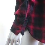 Saint Laurent Checked Button Down Shirt Red/Black Stretch Cotton Size Medium