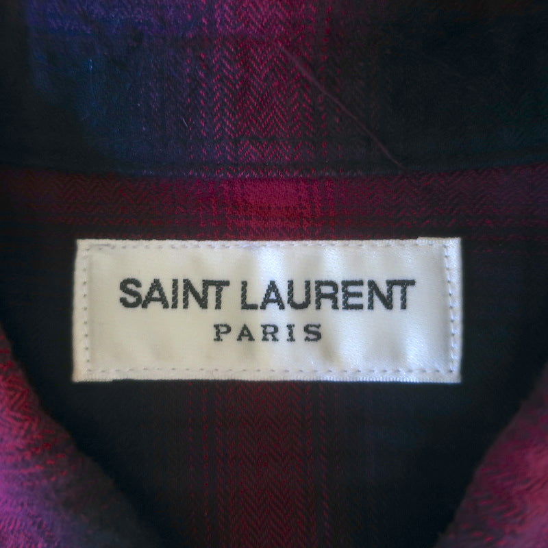Saint Laurent Checked Button Down Shirt Red/Black Stretch Cotton Size Medium