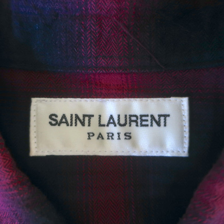 Saint Laurent Checked Button Down Shirt Red/Black Stretch Cotton Size Medium