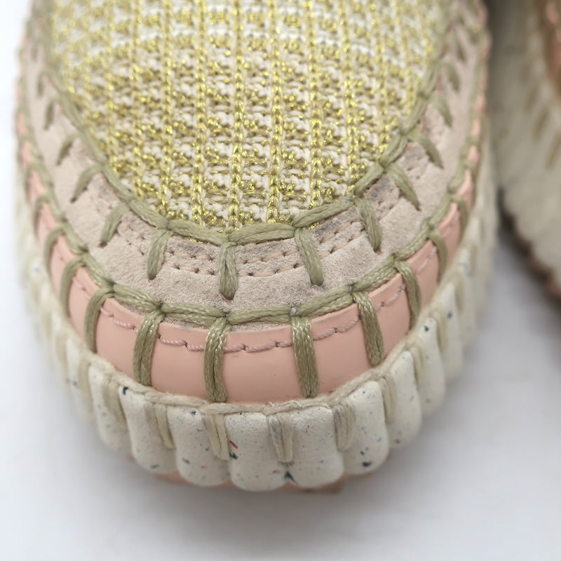 Chloe Nama Sneakers Gold Metallic Mesh &amp; Blush Suede Size 38