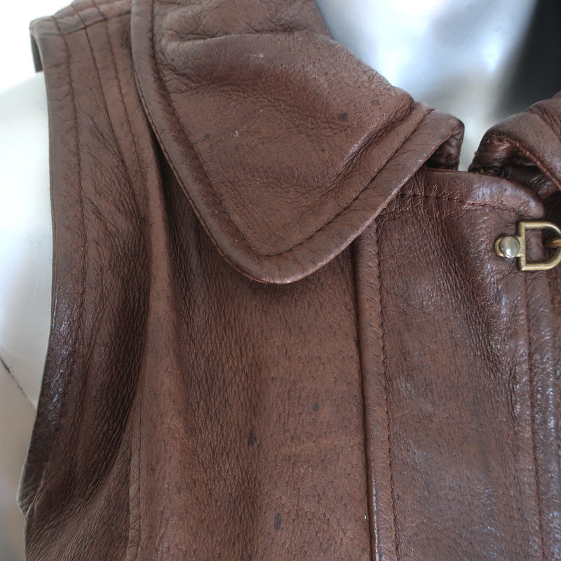 Vintage Moschino Brass Clasp-Closure Leather Vest Dark Brown Size US 4