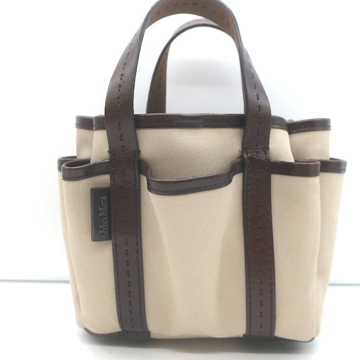 Max Mara Giardiniera Mini Tote Leather-Trimmed Beige Canvas Crossbody Bag
