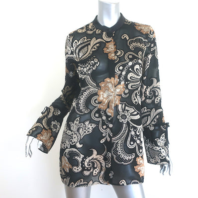Lafayette 148 Metallic Paisley Burnout Tunic Top Black Size Medium