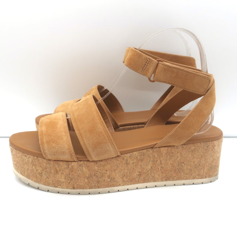 Vince Jet Cork Wedge Platform Sandals Tan Suede Size 8