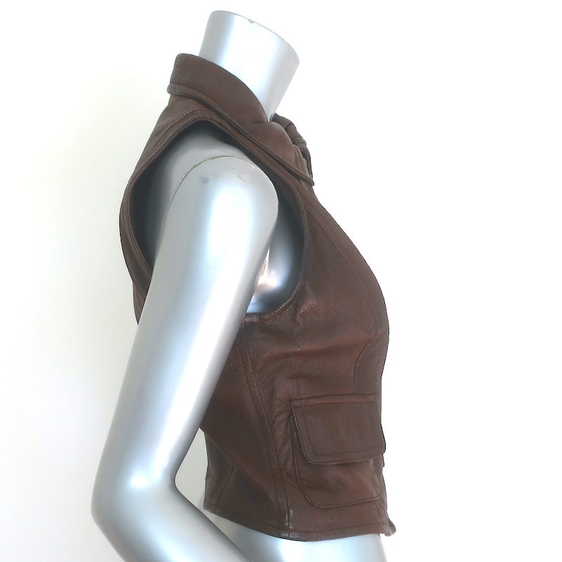 Vintage Moschino Brass Clasp-Closure Leather Vest Dark Brown Size US 4