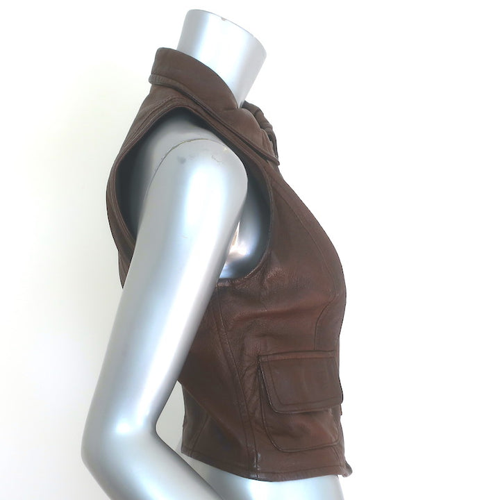Vintage Moschino Brass Clasp-Closure Leather Vest Dark Brown Size US 4