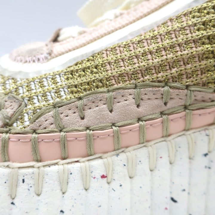 Chloe Nama Sneakers Gold Metallic Mesh &amp; Blush Suede Size 38