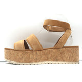 Vince Jet Cork Wedge Platform Sandals Tan Suede Size 8