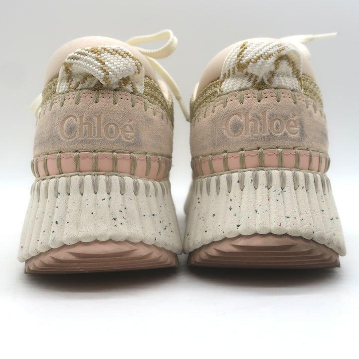 Chloe Nama Sneakers Gold Metallic Mesh &amp; Blush Suede Size 38