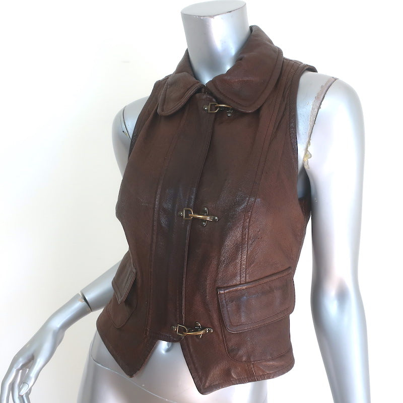 Vintage Moschino Brass Clasp-Closure Leather Vest Dark Brown Size US 4