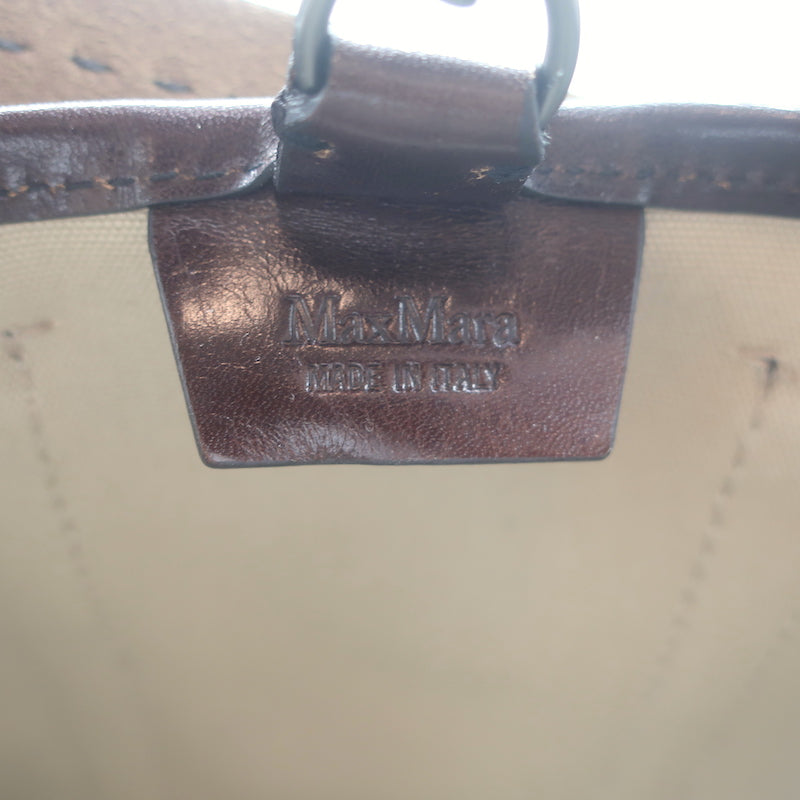 Max Mara Giardiniera Mini Tote Leather-Trimmed Beige Canvas Crossbody Bag