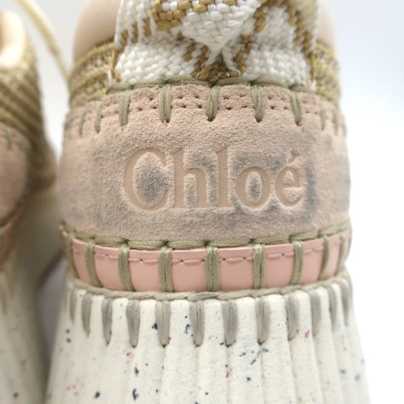 Chloe Nama Sneakers Gold Metallic Mesh &amp; Blush Suede Size 38