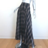 Brunello Cucinelli Checked Silk Chiffon Maxi Skirt Charcoal/Beige Size US 6