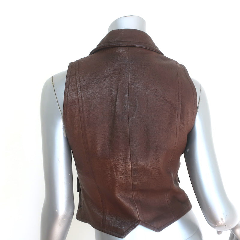 Vintage Moschino Brass Clasp-Closure Leather Vest Dark Brown Size US 4