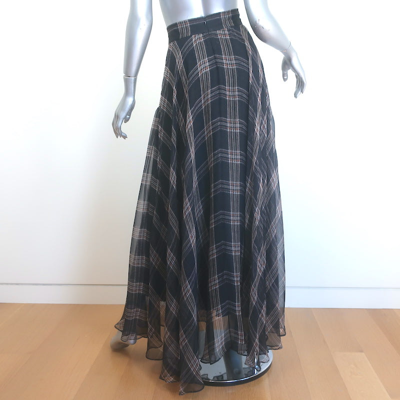 Brunello Cucinelli Checked Silk Chiffon Maxi Skirt Charcoal/Beige Size US 6