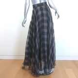 Brunello Cucinelli Checked Silk Chiffon Maxi Skirt Charcoal/Beige Size US 6