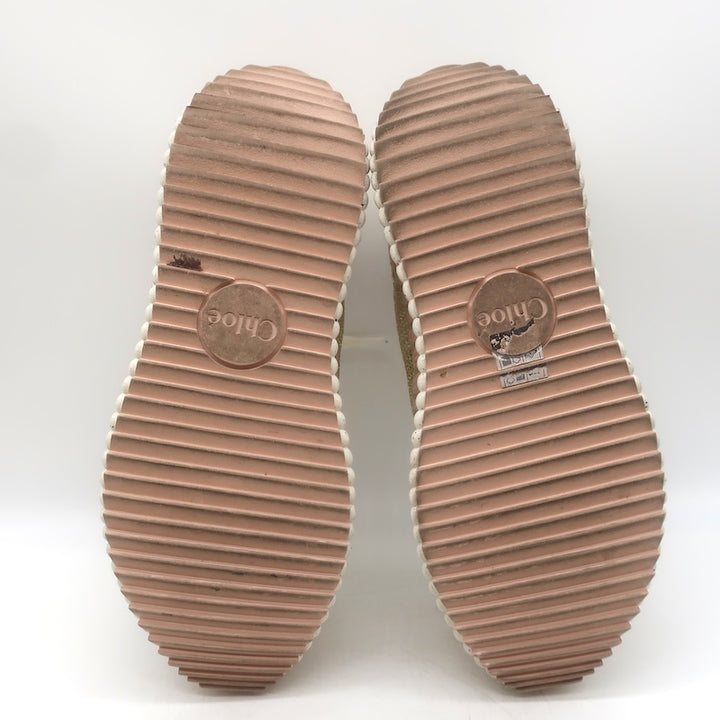 Chloe Nama Sneakers Gold Metallic Mesh &amp; Blush Suede Size 38