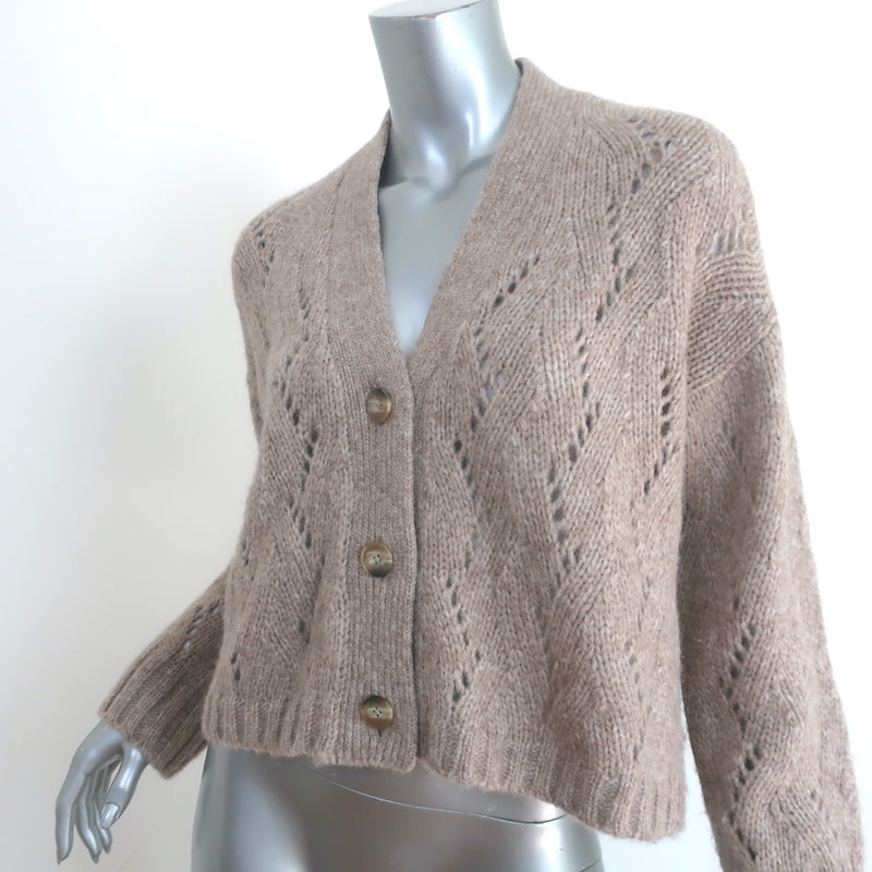 Velvet by Graham &amp; Spencer Beth Cardigan Taupe Pointelle Knit Size Extra Small
