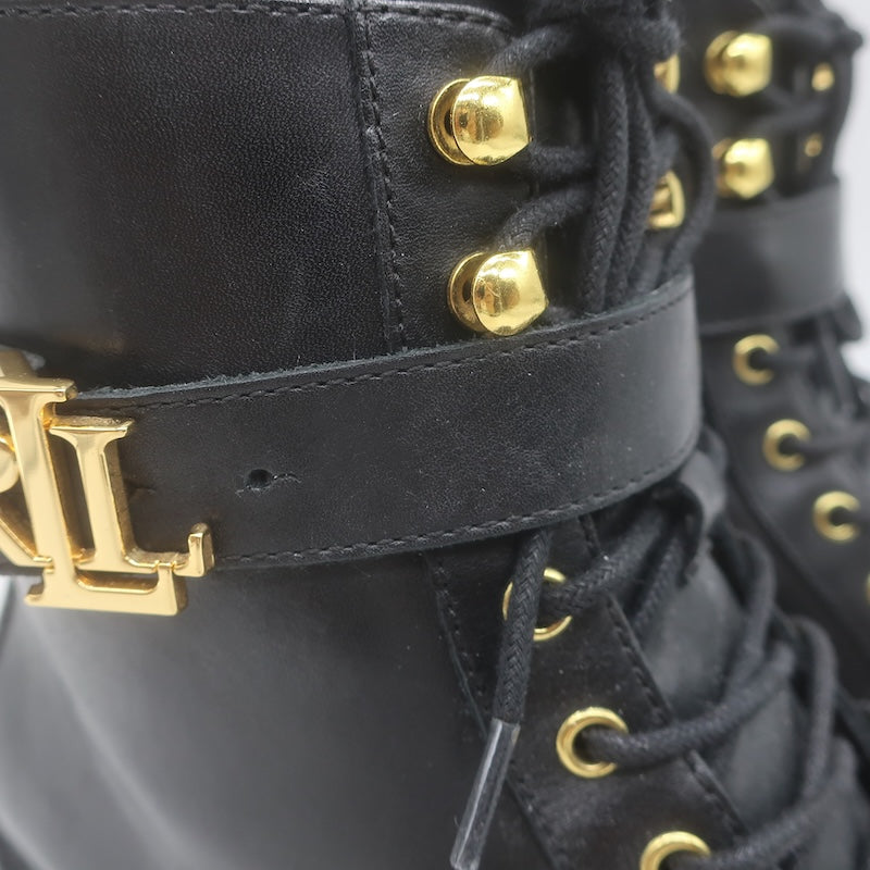 LAUREN Ralph Lauren Elridge Combat Boots Black Leather Size 8