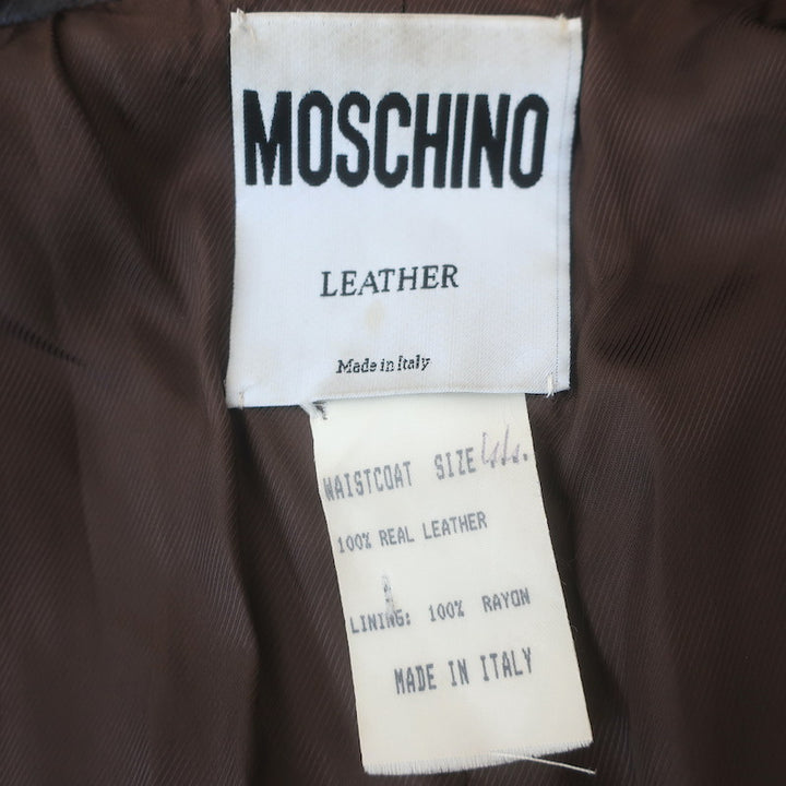 Vintage Moschino Brass Clasp-Closure Leather Vest Dark Brown Size US 4