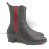 Gucci Karen Web Chelsea Boots Dark Brown Leather Size 41.5 Low-Heel Ankle Boots