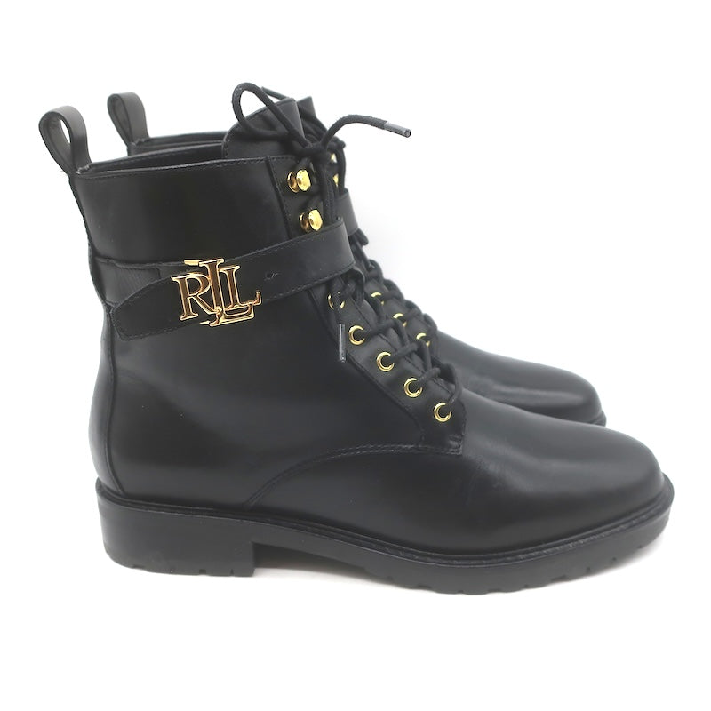 LAUREN Ralph Lauren Elridge Combat Boots Black Leather Size 8