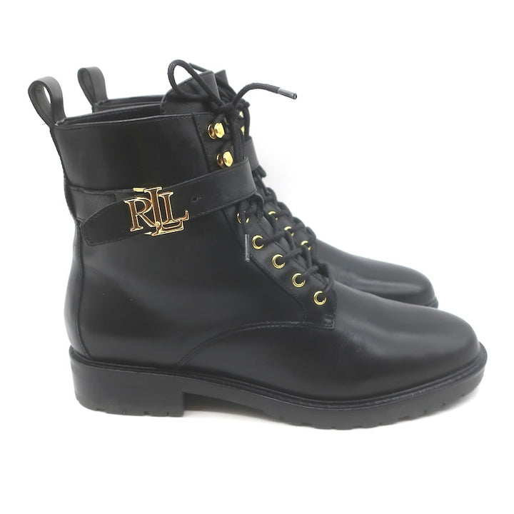 LAUREN Ralph Lauren Elridge Combat Boots Black Leather Size 8