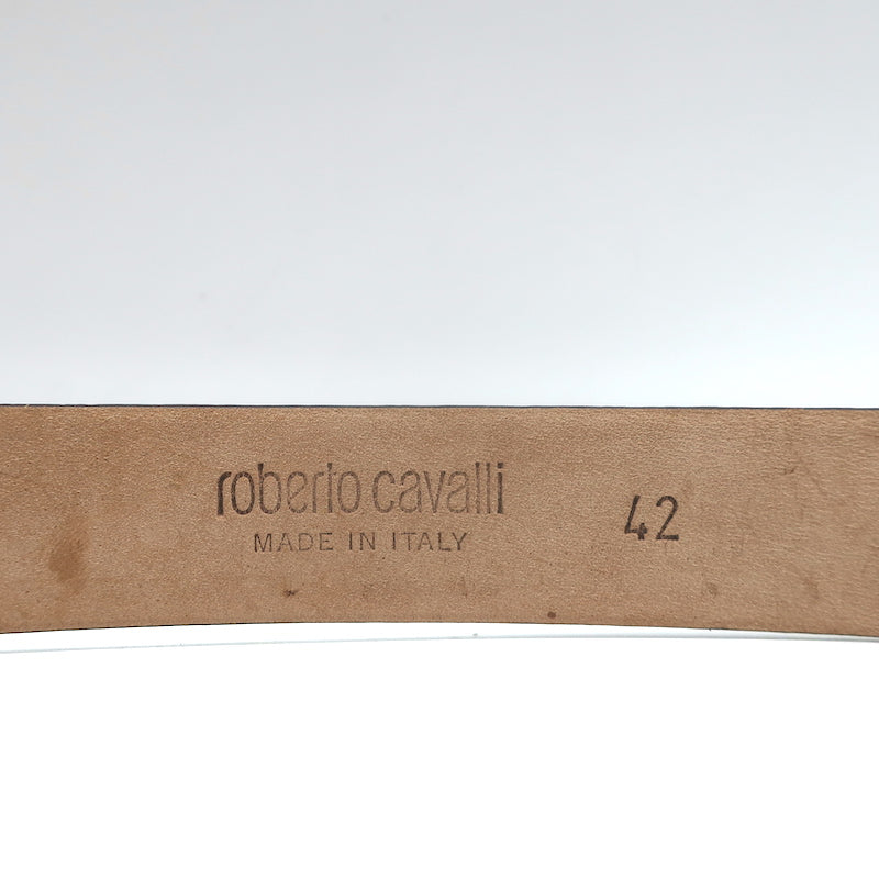 Roberto Cavalli Jewel Buckle Snakeskin Belt Cream Size 42
