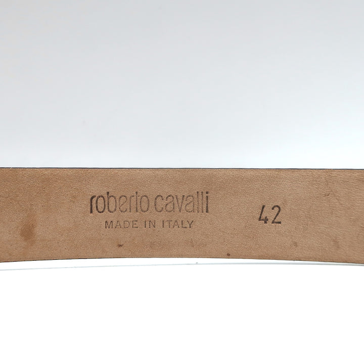 Roberto Cavalli Jewel Buckle Snakeskin Belt Cream Size 42