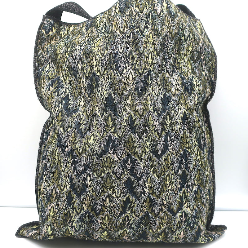 Missoni Messenger Bag Black/Green Lurex Knit Large Flat Crossbody NEW