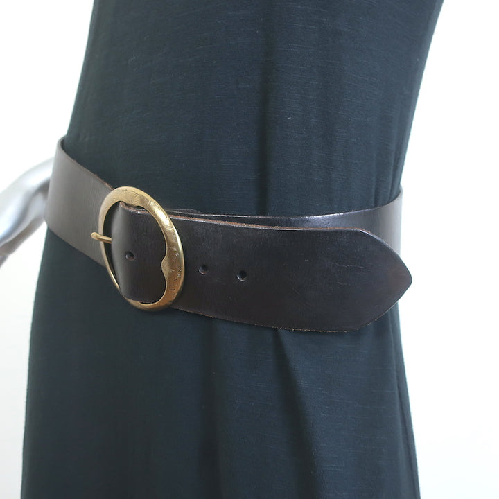 Ralph Lauren Engraved Buckle Wide Belt Dark Brown Leather Size Medium
