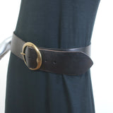 Ralph Lauren Engraved Buckle Wide Belt Dark Brown Leather Size Medium