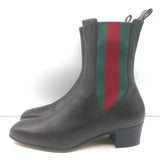 Gucci Karen Web Chelsea Boots Dark Brown Leather Size 41.5 Low-Heel Ankle Boots