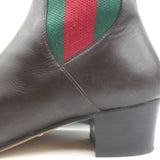 Gucci Karen Web Chelsea Boots Dark Brown Leather Size 41.5 Low-Heel Ankle Boots
