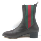 Gucci Karen Web Chelsea Boots Dark Brown Leather Size 41.5 Low-Heel Ankle Boots