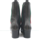 Gucci Karen Web Chelsea Boots Dark Brown Leather Size 41.5 Low-Heel Ankle Boots