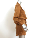 Zimmermann Plunge Wrap Romper Gold Silk Satin Size 1 Long Sleeve Playsuit