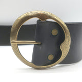 Ralph Lauren Engraved Buckle Wide Belt Dark Brown Leather Size Medium